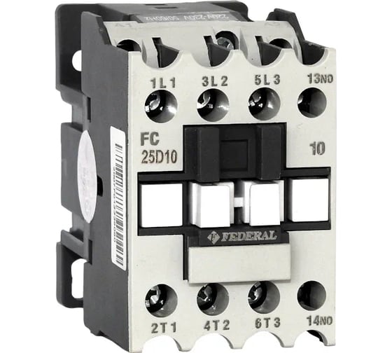 Контактор FEDERAL ELECTRIC 9DD-K3103-0025 FC-25D10 3P AC3:25A, AC1:40A, AC5a:35A, 440Vac Us:230Vac 1NO УТ-00002710 1