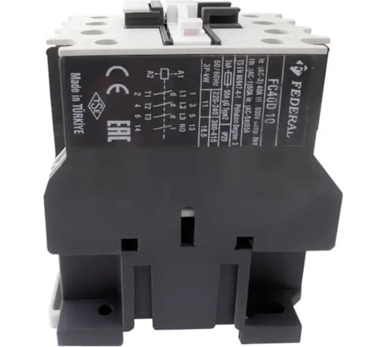 Контактор FEDERAL ELECTRIC 9DD-K3103-0040 FC-40D10 3P AC3:40A, AC1:60A, AC5a:55A, 440Vac Us:230Vac 1NO УТ-00002712