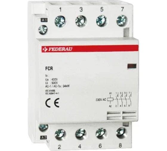 Модульный контактор FEDERAL ELECTRIC 9DT-K3404-0040 FCR4040, 4P, 40A, AC1/AC7a, Us:400V AC 4 шт. УТ-00002718