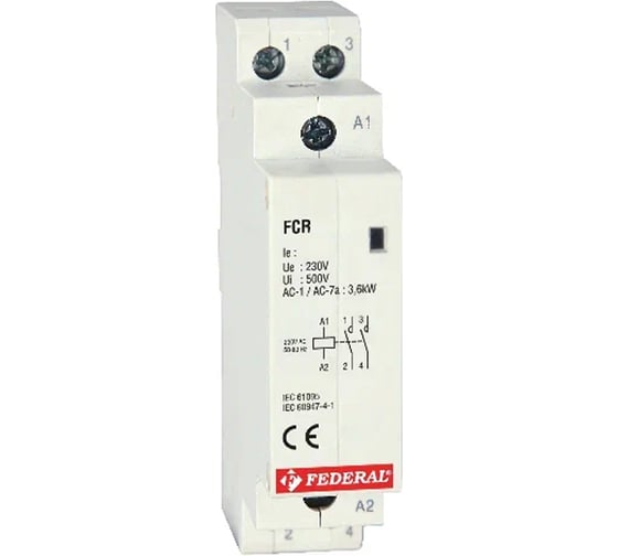 Модульный контакор FEDERAL ELECTRIC 9DT-K3202-0020 FCR2020 2P 20A AC1/AC7a Us:230Vac 10 шт. УТ-00002716