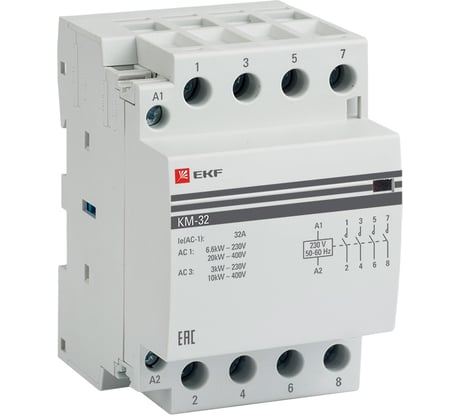 Модульный контактор EKF 32А, 3п, 220В, 2NO, КМ ЭКФ km-3-32-40