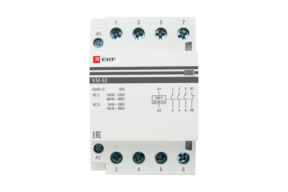 Модульный контактор EKF КМ 63А, 3NО+NC, 3 модуля km-3-63-31 - выгодная  цена, отзывы, характеристики, 1 видео, фото - купить в Москве и РФ