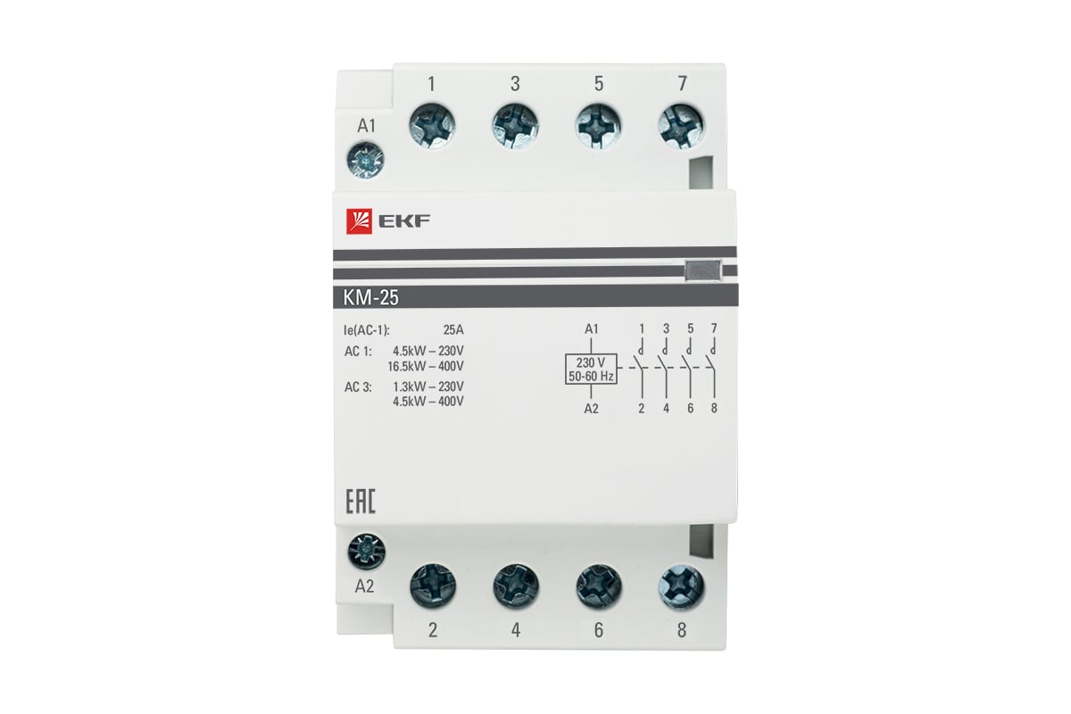 Модульный контактор EKF КМ, 25А 4NО (3 мод.) PROxima km-3-25-40 ...