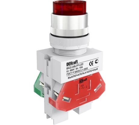 Выключатель кнопочный Dekraft ВК-22, 10 А, IP54, LED, красный 25136DEK