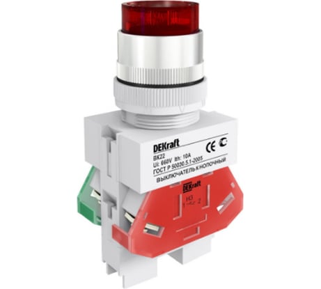 Кнопочный выключатель Dekraft ВК22-ABFP-RED-LED 25136DEK