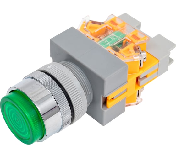 Кнопочный выключатель Dekraft ВК22-ABLFP-GRN-LED 25026DEK 1