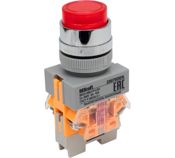 Кнопочный выключатель Dekraft ВК22-ABLFP-RED-LED-24 25070DEK