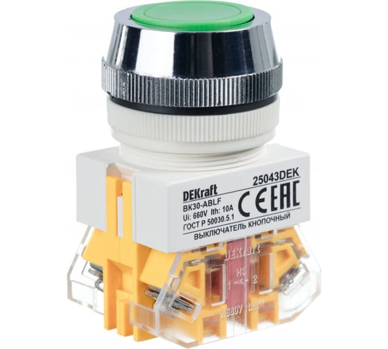 Выключатель кнопочный ВК-30, 10 А, IP54, 660 В, зеленый Dekraft 25043DEK