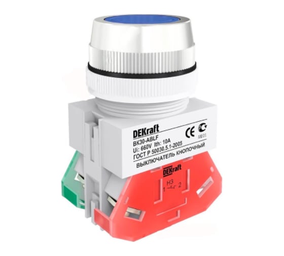 Кнопочный выключатель Dekraft ВК30-ABLF-BLU 25046DEK