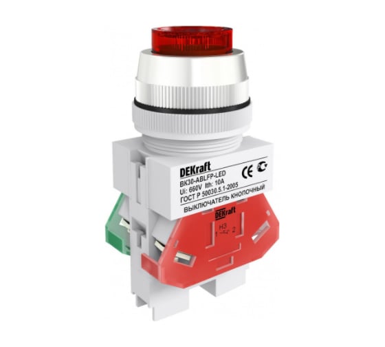 Кнопочный выключатель Dekraft ВК30-ABLFP-RED-LED 25048DEK 1