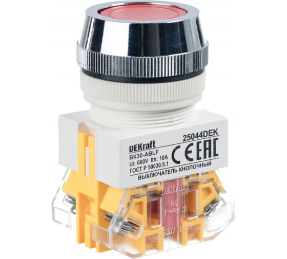 Кнопочный выключатель Dekraft ВК30-ABLF-RED 25044DEK