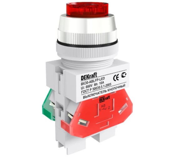 Кнопочный выключатель Dekraft ВК30-ABLF-RED 25044DEK 1