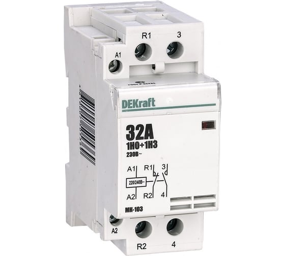 Модульный контактор МК-103, 32 A, 230 B, 1НО+1НЗ Dekraft 18072DEK