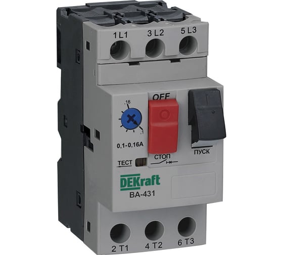 Автоматический выключатель защиты двигателя DEKraft ВА-431, 2.5 A-4 A, 100 кА 21227DEK 1