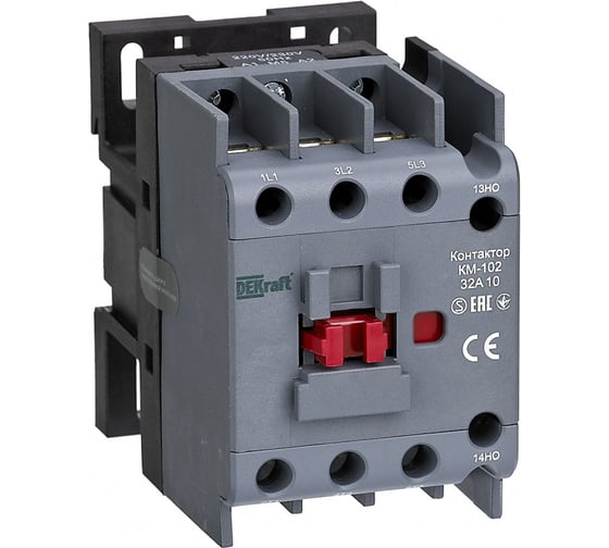 Контактор Dekraft КМ-102, 32 А, 24 В, 1НЗ, AC-3, AC-4 22098DEK