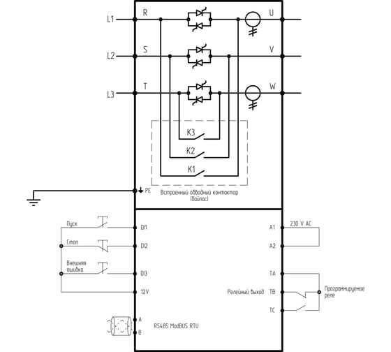 Устройство плавного пуска INSTART SBIM-3.0/7.2-04 3.0кВт 7.2А, 3 ~ 400 (380)B, IP20, байпас встроен 63700