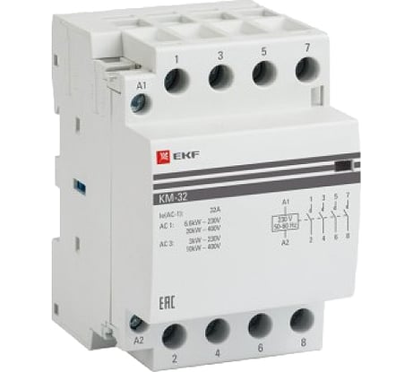 Модульный контактор EKF КМ PROxima 32А 3NО+NC 3 модуля km-3-32-31