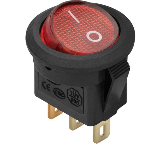Клавишный круглый выключатель duwi MICRO красный с подсветкой 3 контакта, 250В, 3А, ВКЛ-ВЫКЛ тип 26849 9
