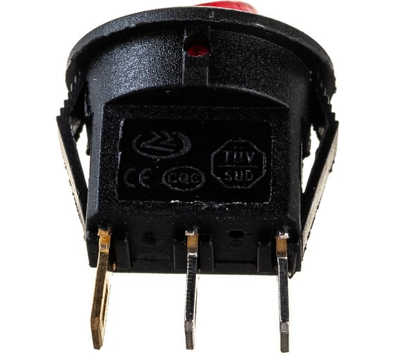Клавишный круглый выключатель duwi MICRO красный с подсветкой 3 контакта, 250В, 3А, ВКЛ-ВЫКЛ тип 26849 9
