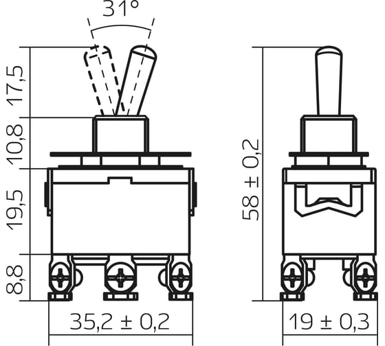 Двухполюсный тумблер duwi 250V 15А 6c ON-OFF-ON KN-203, E-TEN 1322 26865 9