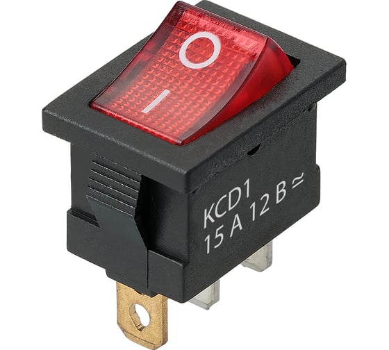 Выключатель клавишный TDM ELECTRIC KCD1-101N 12В AC/DC, 1P, 15А, (3с), ON-OFF, черный корпус, красная клавиша, LED подсветка, Mini TDM SQ0746-0131