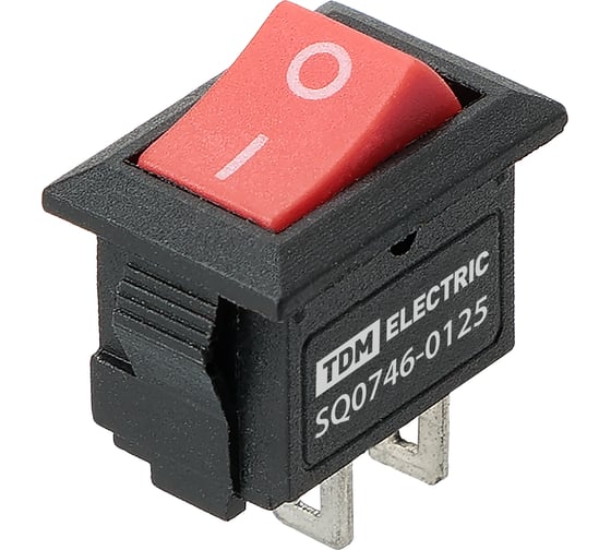 Выключатель клавишный TDM ELECTRIC KCD11-101 250В AC/DC, 1P, 3А, (2с), ON-OFF, черный корпус, красная клавиша, Micro TDM SQ0746-0125 1