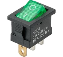 Выключатель клавишный TDM ELECTRIC KCD1-101N 250В AC/DC, 1P, 6А, (3с), ON-OFF, черный корпус, зеленая клавиша, LED, Mini TDM SQ0746-0135