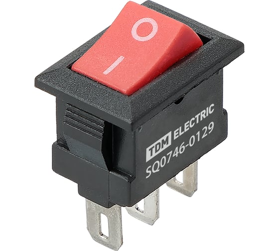 Выключатель клавишный TDM ELECTRIC KCD11-102 250В AC/DC, 1P, 3А, (3с), ON-ON, черный корпус, красная клавиша, Micro TDM SQ0746-0129 1