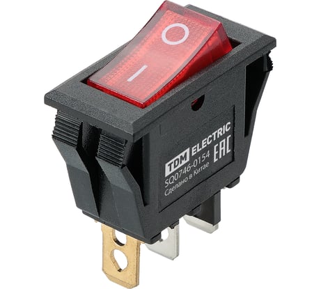 Выключатель клавишный TDM ELECTRIC KCD3-101N/B 250В AC/DC, 1P, 15А, (3с), ON-OFF, черный корпус, красная клавиша, LED TDM SQ0746-0154