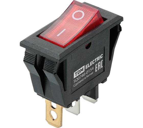 Выключатель клавишный TDM ELECTRIC KCD3-101N/B 250В AC/DC, 1P, 15А, (3с), ON-OFF, черный корпус, красная клавиша, LED TDM SQ0746-0154 1