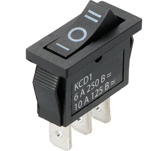 Переключатель клавишный TDM ELECTRIC KCD1-103 250В AC/DC, 1P, 6А, (3с), ON-OFF-ON, с нейтралью, черный, Mini TDM SQ0703-0050 1