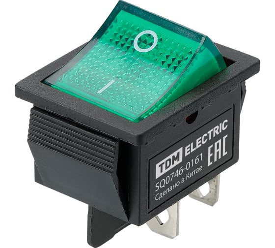 Выключатель клавишный TDM ELECTRIC KCD4-201N 250В AC/DC, 2P, 16А, (4с), ON-OFF, черный корпус, зеленая клавиша с LED подсветкой TDM SQ0746-0161