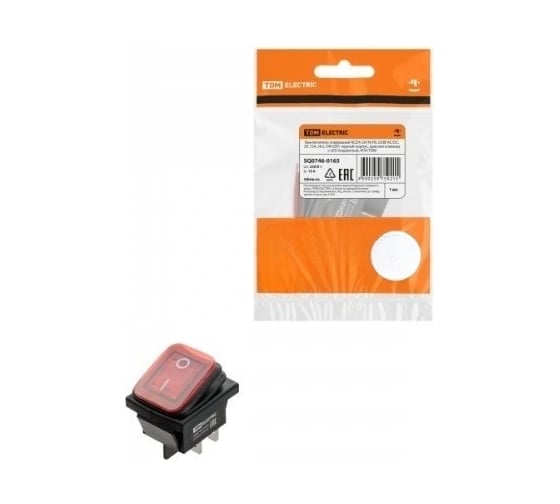 Выключатель клавишный TDM ELECTRIC KCD4-201N/HS 250В AC/DC, 2P, 15А, (4с), ON-OFF, черный корпус, красная клавиша, LED, IP54 TDM SQ0746-0165