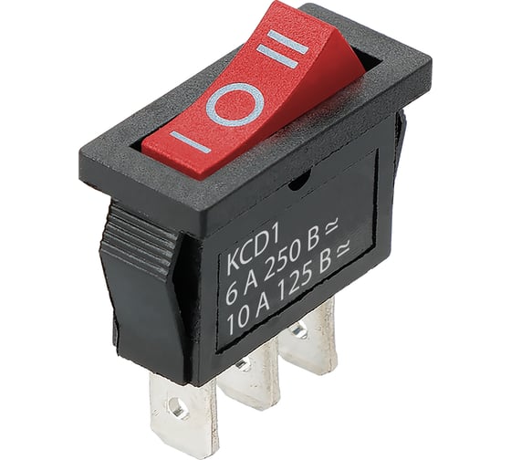Переключатель клавишный TDM ELECTRIC KCD1-103 250В AC/DC, 1P, 6А, (3с), ON-OFF-ON с нейтралью, черный корпус, красная клавиша, Mini TDM SQ0703-0049