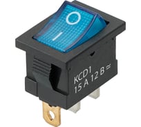 Выключатель клавишный TDM ELECTRIC KCD1-101N 12В AC/DC, 1P, 15А, (3с), ON-OFF, черный корпус, синяя клавиша, LED, Mini TDM SQ0746-0132