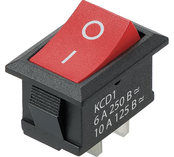 Выключатель клавишный TDM ELECTRIC KCD1-101 250В AC/DC, 1P, 6А, (2с), ON-OFF, черный корпус, красная клавиша, Mini TDM SQ0746-0136 1