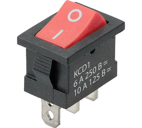 Выключатель клавишный TDM ELECTRIC KCD1-102 250В AC/DC, 1P, 6А, (3с), ON-ON, черный корпус, красная клавиша, Mini TDM SQ0746-0138