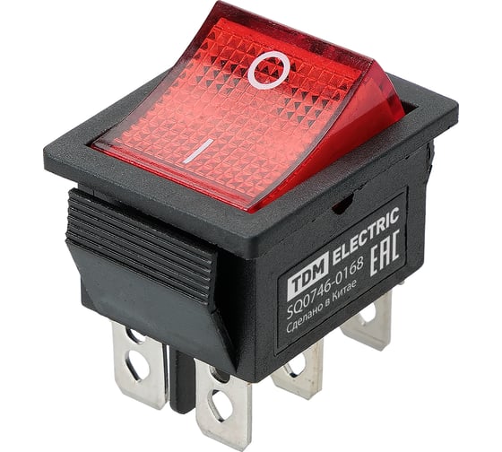 Выключатель клавишный TDM ELECTRIC KCD4-202N 250В AC/DC, 2P, 15А, (6с), ON-ON, черный корпус, красная клавиша, LED TDM SQ0746-0168 1