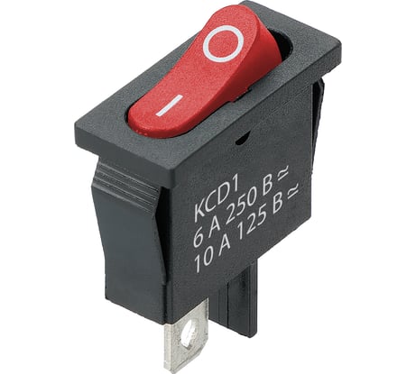 Выключатель клавишный TDM ELECTRIC KCD1-101B 250В AC/DC, 1P, 6А, (2с), ON-OFF, черный корпус, красная клавиша, Mini TDM SQ0746-0137