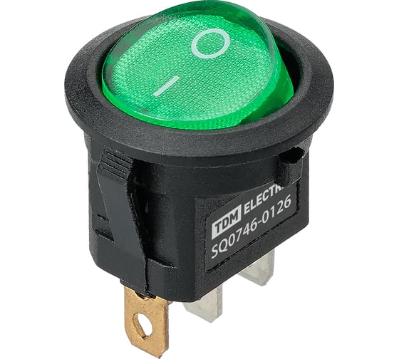 Выключатель клавишный TDM ELECTRIC KCD11-101N 250В AC/DC, 1P, 3А, (3с), ON-OFF, черный корпус, зеленая клавиша, LED, Micro TDM SQ0746-0126 1