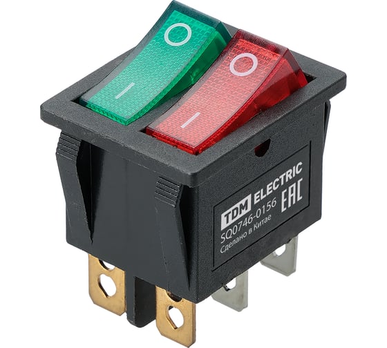Выключатель клавишный TDM ELECTRIC KCD3-221N 250В AC/DC, 1P, 15А, (6с), ON-OFF, черный корпус, красная/зеленая клавиша, LED TDM SQ0746-0156 1