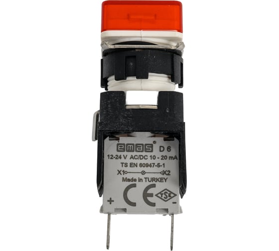 Сигнальная арматура Emas 16 мм, квадратная 12-24 AC/DC красная D060KXK