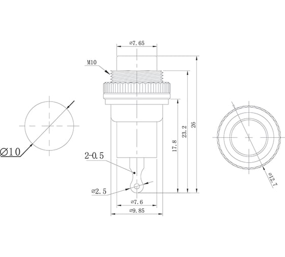 Выключатель-кнопка REXANT, металл, 220V, 2А, (2с), OFF-(ON), d10.2, красная, Mini (RWD-213), 10 шт. 36-3331