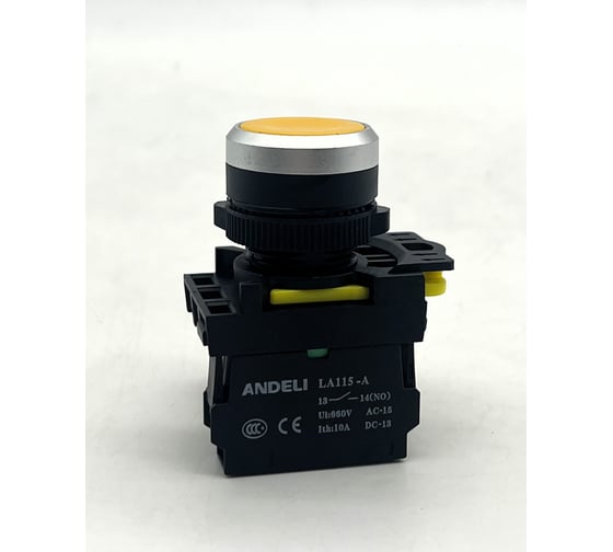 Кнопка ANDELI LA115-A5-10BN/5 желтый 1НО IP65 ADL10-309 1
