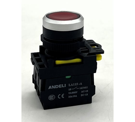 Кнопка ANDELI LA115-A5-11BND/4 красный 1НО+1НЗ AC220V (LED) ADL10-274 1