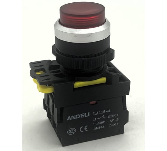 Кнопка ANDELI LA115-A5-11GND/4 красный 1НО+1НЗ AC220V (LED) ADL10-279