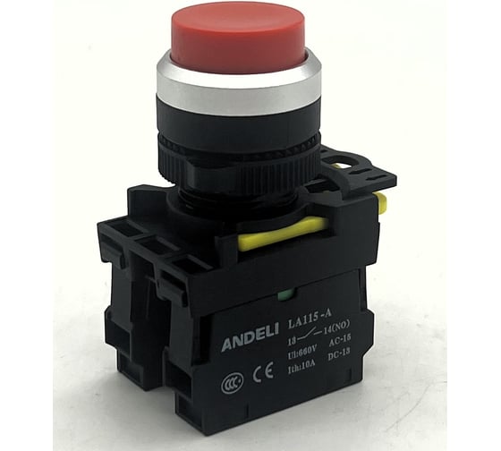 Кнопка ANDELI LA115-A5-11GN/4 красный 1НО+1НЗ ADL10-253
