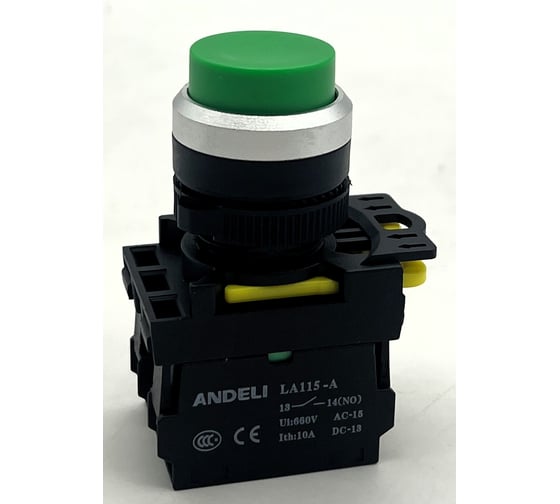 Кнопка ANDELI LA115-A5-11GN/3 зеленый 1НО+1НЗ ADL10-252 1