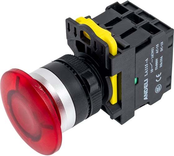Кнопка ANDELI LA115-A5-11MD/14 Грибок красный 1НО+1НЗ AC220V(LED) ADL10-354 1