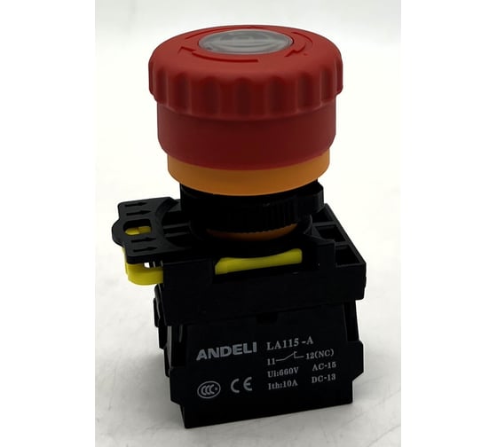 Кнопка ANDELI LA115-A5-11ZF/14 Грибок красный 1НО+1НЗ (LED) ADL10-357 1
